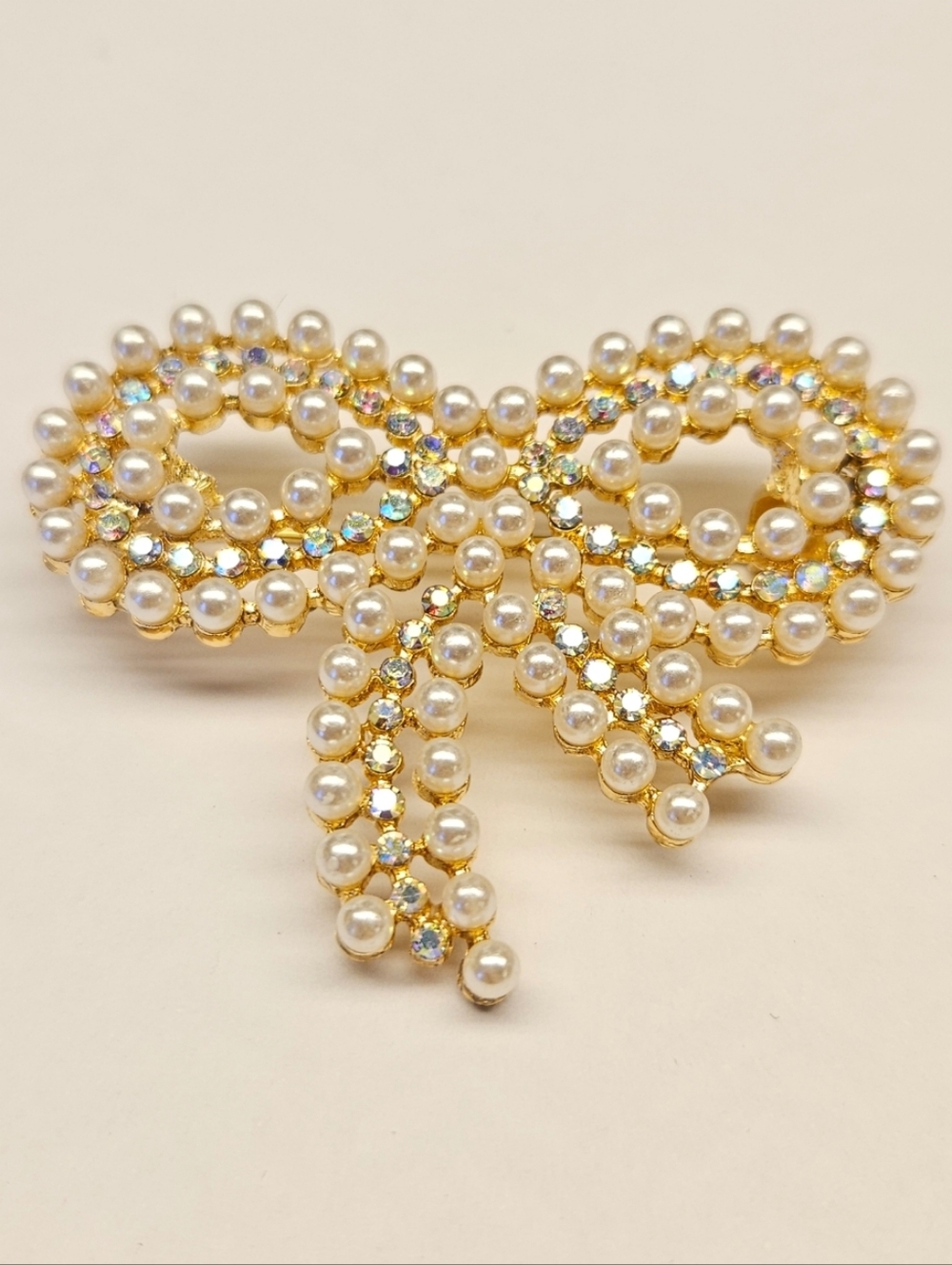 Pearl & A/B Crystal Bow Brooch
